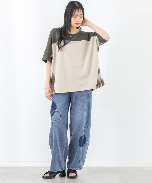 n'OrLABEL（ノアールレーベル）の「プリント切替配色カットソー（Tシャツ/カットソー・レディース・チャコール/グレイッシュベージュ・FREE）」の9枚目の写真