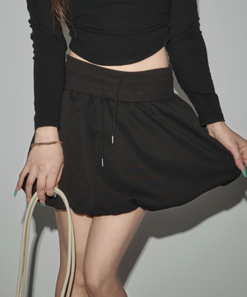 CeLess（セレス）の「Sweat Balloon Mini Skirt / スウェットバルーンミニスカート（スカート・レディース・グレー/ブラック・S/M）」の2枚目の写真