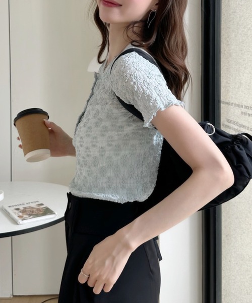 Ada.(エイダ)の「透かし編み風 ヘンリーネック シアー カットソー(Tシャツ/カットソー・レディース・イエロー/ブルー/ホワイト・FREE)」の5枚目の写真