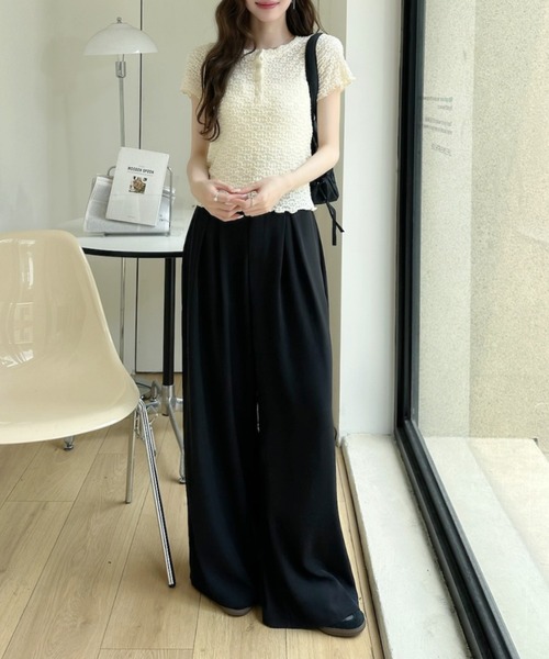 Ada.(エイダ)の「透かし編み風 ヘンリーネック シアー カットソー(Tシャツ/カットソー・レディース・イエロー/ブルー/ホワイト・FREE)」の14枚目の写真