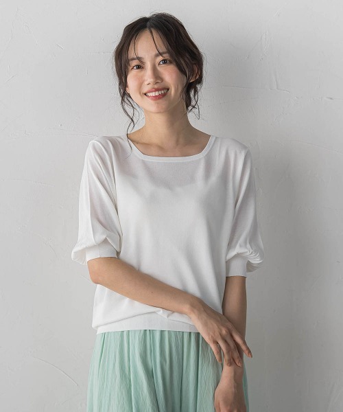 Droite lautreamont(ドロワットロートレアモン)の「スクエアネックパフスリーブニット(ニット/セーター・レディース・グリーン/ブラック/オフホワイト・M)」の1枚目の写真
