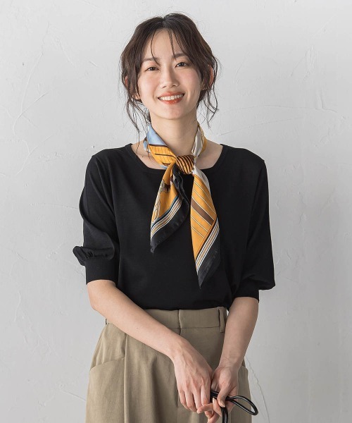 Droite lautreamont(ドロワットロートレアモン)の「スクエアネックパフスリーブニット(ニット/セーター・レディース・グリーン/ブラック/オフホワイト・M)」の2枚目の写真