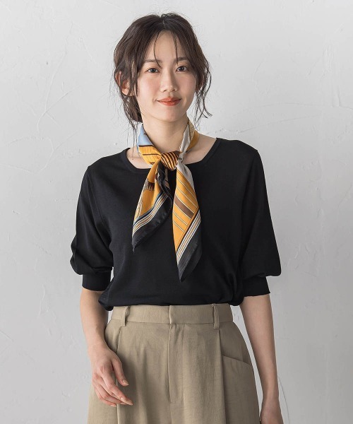 Droite lautreamont(ドロワットロートレアモン)の「スクエアネックパフスリーブニット(ニット/セーター・レディース・グリーン/ブラック/オフホワイト・M)」の11枚目の写真