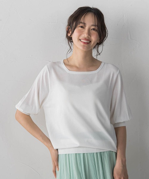 Droite lautreamont(ドロワットロートレアモン)の「スクエアネックパフスリーブニット(ニット/セーター・レディース・グリーン/ブラック/オフホワイト・M)」の4枚目の写真