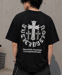 バック サガラ刺繍 ロゴ クロスモチーフ 半袖Tシャツ / オールドイングリッシュ ストリート ユニセックス