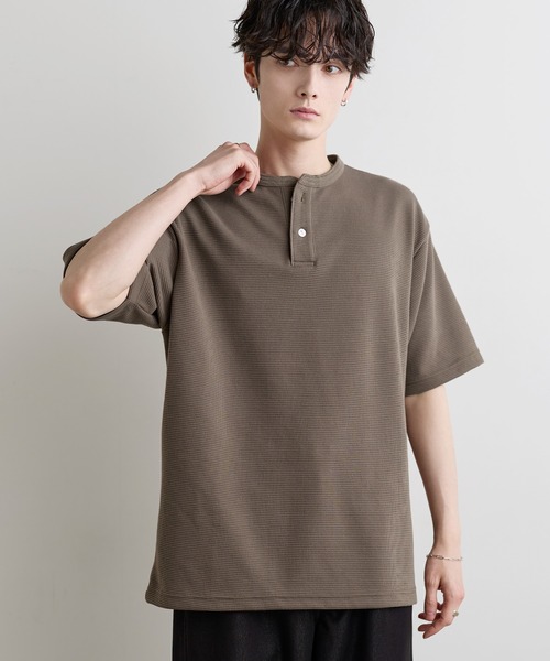 ASTRONOMY(アストロノミー)の「Buyer's Select /【吸水速乾】ドライワッフルヘンリーネック半袖Tシャツ(Tシャツ/カットソー・メンズ・ブラック/ブラウン/ホワイト/グレー・L/M/XL)」の6枚目の写真
