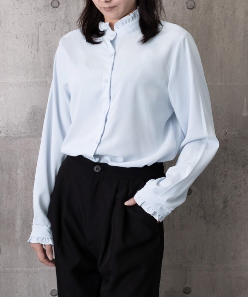 Miniministore(ミニミニストア)の「フリルブラウス 長袖 レディース 春夏秋(シャツ/ブラウス・レディース・ピンク/ライトブルー/ブラック/ライトベージュ・FREE)」の18枚目の写真