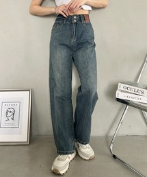 wears（ウェアーズ）の「ダブルボタン ハイウエスト パッチデザインワイドストレートデニム（デニムパンツ）」