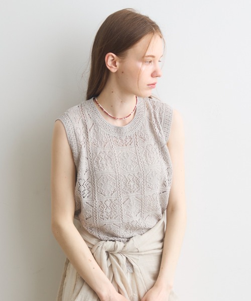 Crisp（クリスプ）の「pattern knit vest / パターンニットベスト（ニット/セーター・レディース・グレー/アイボリー・FREE）」の3枚目の写真