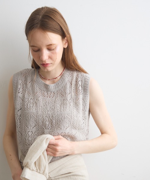 Crisp（クリスプ）の「pattern knit vest / パターンニットベスト（ニット/セーター・レディース・グレー/アイボリー・FREE）」の7枚目の写真