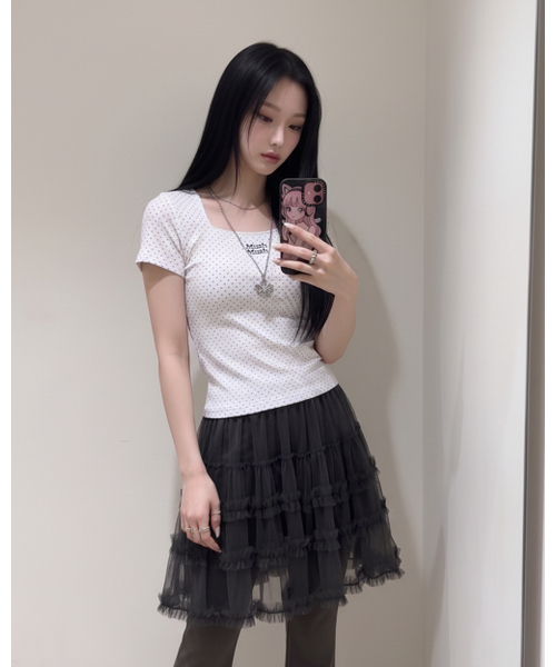 muahmuah（ムーアムーア）の「スクエアネック ドット ハーフスリーブ [5色]（Tシャツ/カットソー・レディース・ブラック/ホワイト/グレー/スカイブルー/ライトピンク・FREE）」の11枚目の写真