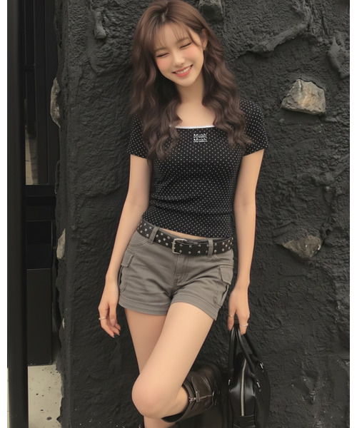 muahmuah（ムーアムーア）の「スクエアネック ドット ハーフスリーブ [5色]（Tシャツ/カットソー・レディース・ブラック/ホワイト/グレー/スカイブルー/ライトピンク・FREE）」の12枚目の写真