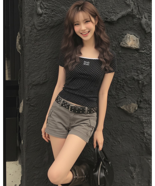 muahmuah（ムーアムーア）の「スクエアネック ドット ハーフスリーブ [5色]（Tシャツ/カットソー・レディース・ブラック/ホワイト/グレー/スカイブルー/ライトピンク・FREE）」の13枚目の写真