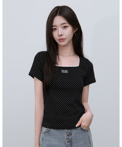 muahmuah（ムーアムーア）の「スクエアネック ドット ハーフスリーブ [5色]（Tシャツ/カットソー・レディース・ブラック/ホワイト/グレー/スカイブルー/ライトピンク・FREE）」の14枚目の写真