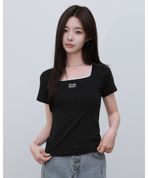 muahmuah（ムーアムーア）の「スクエアネック ドット ハーフスリーブ [5色]（Tシャツ/カットソー・レディース・ブラック/ホワイト/グレー/スカイブルー/ライトピンク・FREE）」の15枚目の写真