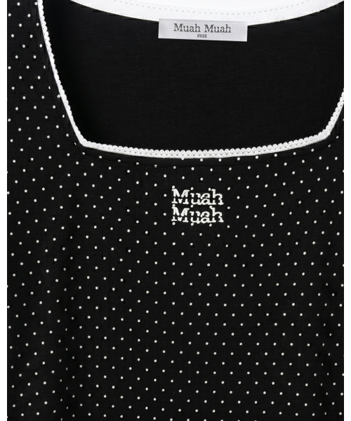 muahmuah（ムーアムーア）の「スクエアネック ドット ハーフスリーブ [5色]（Tシャツ/カットソー・レディース・ブラック/ホワイト/グレー/スカイブルー/ライトピンク・FREE）」の20枚目の写真