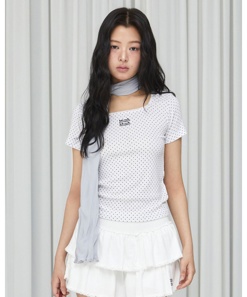 muahmuah（ムーアムーア）の「スクエアネック ドット ハーフスリーブ [5色]（Tシャツ/カットソー・レディース・ブラック/ホワイト/グレー/スカイブルー/ライトピンク・FREE）」の21枚目の写真