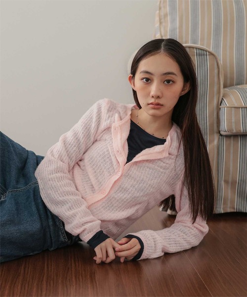 miette(ミエット)の「モヘヤシャーリングデザインニットカーディガン(カーディガン/ボレロ・レディース・グレー/アイボリー/ライトピンク・FREE)」の3枚目の写真