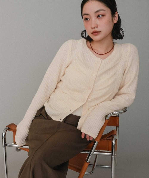 miette(ミエット)の「モヘヤシャーリングデザインニットカーディガン(カーディガン/ボレロ・レディース・グレー/アイボリー/ライトピンク・FREE)」の1枚目の写真