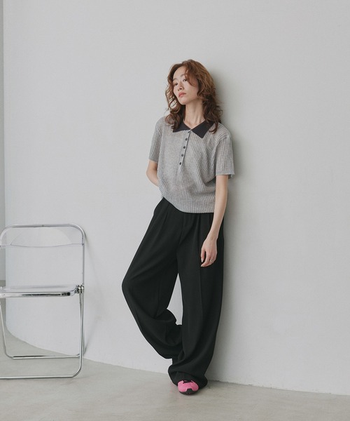 ad thie(アドティエ)の「バイカラー シアー ポロ トップス(ニット/セーター・レディース・ライトブルー/ブラック/ライトグレー/アイボリー・FREE)」の16枚目の写真