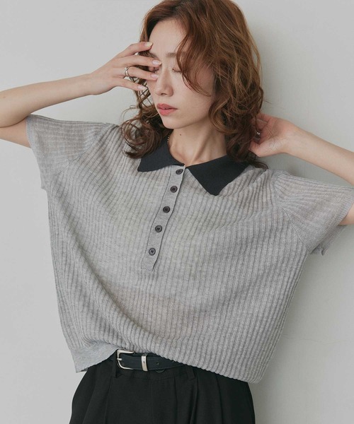 ad thie(アドティエ)の「バイカラー シアー ポロ トップス(ニット/セーター・レディース・ライトブルー/ブラック/ライトグレー/アイボリー・FREE)」の18枚目の写真