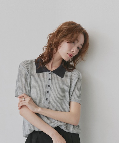 ad thie(アドティエ)の「バイカラー シアー ポロ トップス(ニット/セーター・レディース・ライトブルー/ブラック/ライトグレー/アイボリー・FREE)」の19枚目の写真