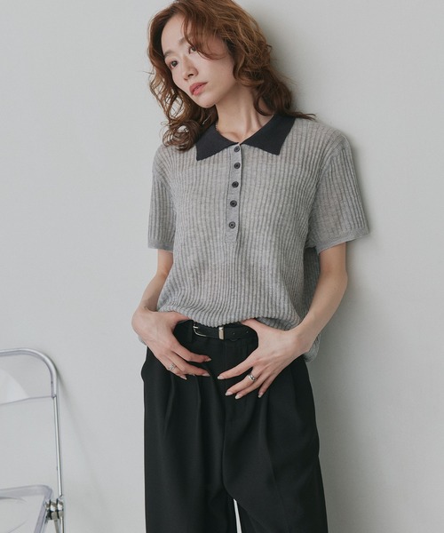 ad thie(アドティエ)の「バイカラー シアー ポロ トップス(ニット/セーター・レディース・ライトブルー/ブラック/ライトグレー/アイボリー・FREE)」の22枚目の写真