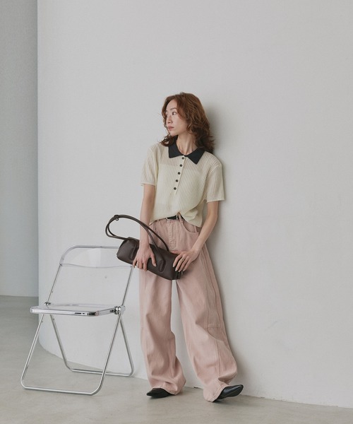 ad thie(アドティエ)の「バイカラー シアー ポロ トップス(ニット/セーター・レディース・ライトブルー/ブラック/ライトグレー/アイボリー・FREE)」の5枚目の写真