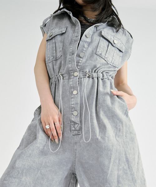 washed denim all-in-one/ウォッシュデニムノースリーブオールインワン