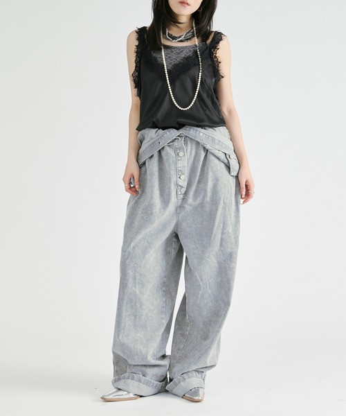 Ezick(エジック)の「washed denim all-in-one/ウォッシュデニムノースリーブオールインワン(つなぎ/オールインワン・レディース・グレー/ライトブラウン・FREE)」の8枚目の写真