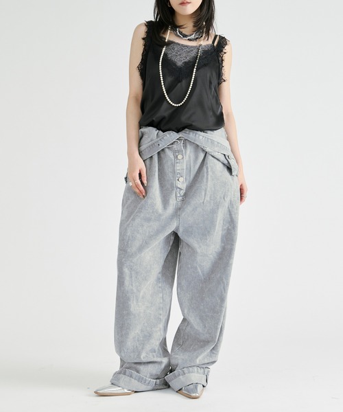 Ezick(エジック)の「washed denim all-in-one/ウォッシュデニムノースリーブオールインワン(つなぎ/オールインワン・レディース・グレー/ライトブラウン・FREE)」の6枚目の写真