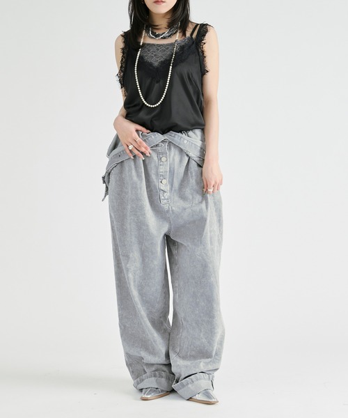 Ezick(エジック)の「washed denim all-in-one/ウォッシュデニムノースリーブオールインワン(つなぎ/オールインワン・レディース・グレー/ライトブラウン・FREE)」の5枚目の写真