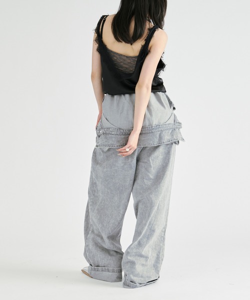 Ezick(エジック)の「washed denim all-in-one/ウォッシュデニムノースリーブオールインワン(つなぎ/オールインワン・レディース・グレー/ライトブラウン・FREE)」の3枚目の写真