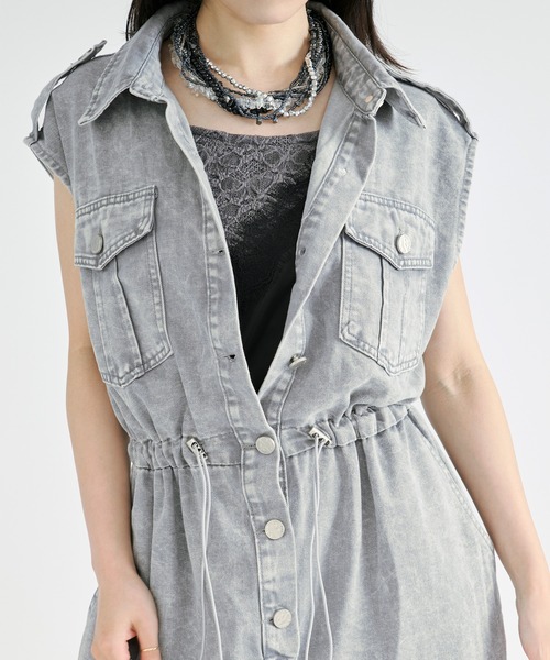 Ezick(エジック)の「washed denim all-in-one/ウォッシュデニムノースリーブオールインワン(つなぎ/オールインワン・レディース・グレー/ライトブラウン・FREE)」の18枚目の写真