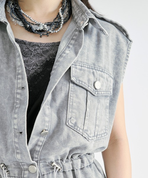 Ezick(エジック)の「washed denim all-in-one/ウォッシュデニムノースリーブオールインワン(つなぎ/オールインワン・レディース・グレー/ライトブラウン・FREE)」の20枚目の写真
