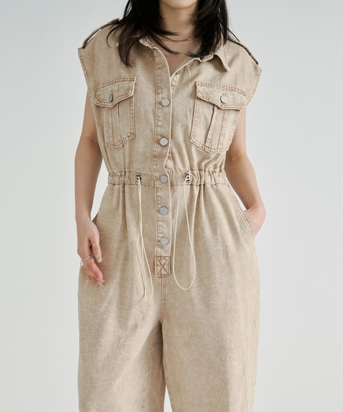 Ezick(エジック)の「washed denim all-in-one/ウォッシュデニムノースリーブオールインワン(つなぎ/オールインワン・レディース・グレー/ライトブラウン・FREE)」の10枚目の写真
