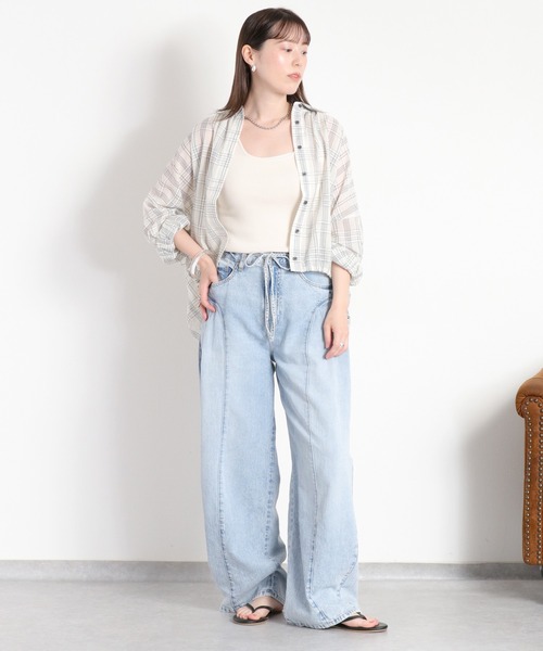 cepo(セポ)の「シア-チェックバルーンギャザーシャツ(シャツ/ブラウス・レディース・ブラック系/ホワイト系/ブラウン系・M)」の4枚目の写真
