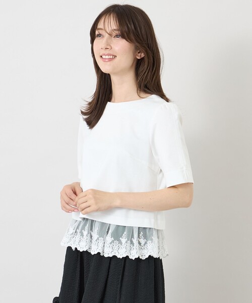 TO BE CHIC(トゥー ビー シック)の「ポンチレースドッキング カットソー(Tシャツ/カットソー・レディース・ブラック/オフホワイト・40/42)」の1枚目の写真