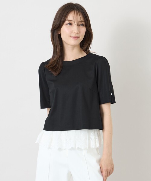 TO BE CHIC(トゥー ビー シック)の「ポンチレースドッキング カットソー(Tシャツ/カットソー・レディース・ブラック/オフホワイト・40/42)」の2枚目の写真