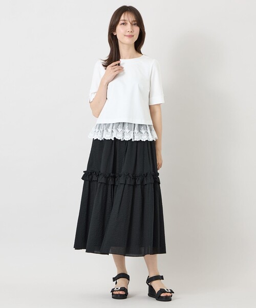 TO BE CHIC(トゥー ビー シック)の「ポンチレースドッキング カットソー(Tシャツ/カットソー・レディース・ブラック/オフホワイト・40/42)」の3枚目の写真