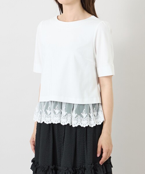 TO BE CHIC(トゥー ビー シック)の「ポンチレースドッキング カットソー(Tシャツ/カットソー・レディース・ブラック/オフホワイト・40/42)」の6枚目の写真