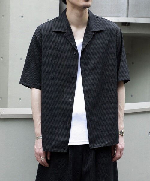marka（マーカ）の「【marka/マーカ】KEY TIMEZ 別注 OPEN COLLAR S/S SHIRT WITH HEM TAB（シャツ/ブラウス・メンズ・ブラック・1/2/3）」の9枚目の写真