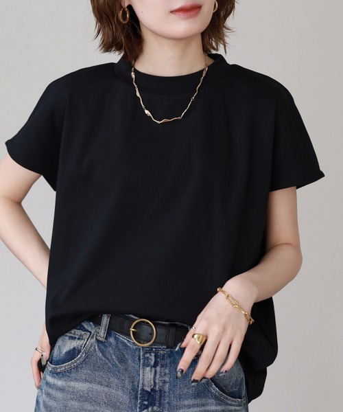 FUNALIVE(ファンアライブ)の「金プレートモックネックT 半袖(Tシャツ/カットソー・レディース・ブラック/ネイビー/オフホワイト・FREE)」の3枚目の写真