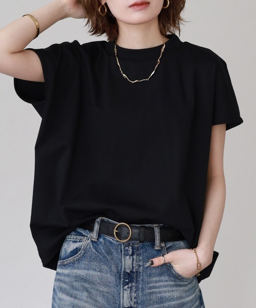 FUNALIVE(ファンアライブ)の「金プレートモックネックT 半袖(Tシャツ/カットソー・レディース・ブラック/ネイビー/オフホワイト・FREE)」の14枚目の写真