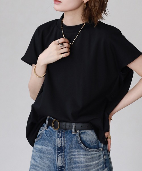 FUNALIVE(ファンアライブ)の「金プレートモックネックT 半袖(Tシャツ/カットソー・レディース・ブラック/ネイビー/オフホワイト・FREE)」の15枚目の写真