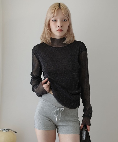 Ulysses（ユリシス）の「ボトルネックシアーラメトップス（Tシャツ/カットソー・レディース・ベージュ/ブラック・M/L）」の7枚目の写真