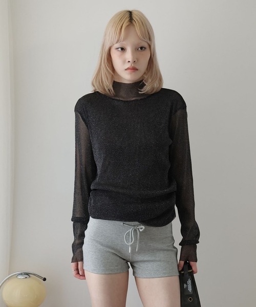 Ulysses（ユリシス）の「ボトルネックシアーラメトップス（Tシャツ/カットソー・レディース・ベージュ/ブラック・M/L）」の8枚目の写真