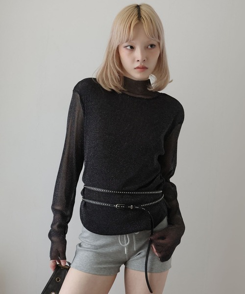 Ulysses（ユリシス）の「ボトルネックシアーラメトップス（Tシャツ/カットソー・レディース・ベージュ/ブラック・M/L）」の9枚目の写真
