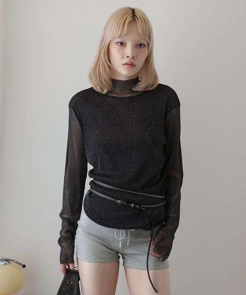Ulysses（ユリシス）の「ボトルネックシアーラメトップス（Tシャツ/カットソー・レディース・ベージュ/ブラック・M/L）」の10枚目の写真