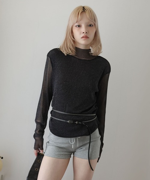 Ulysses（ユリシス）の「ボトルネックシアーラメトップス（Tシャツ/カットソー・レディース・ベージュ/ブラック・M/L）」の11枚目の写真